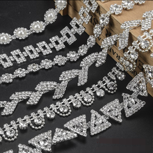 Apliques de cadena de diamantes de imitación para coser, accesorios para el cabello para ceñido vestido de baile en la cintura, cadena para vestido de novia, corte de hoja de estrás de 20cm 2024 - compra barato