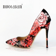 Zapatos de tacón alto con estampado Floral para mujer, tacones de charol de 12cm/10cm/8cm para fiesta y boda 2024 - compra barato