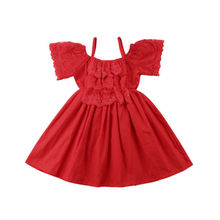 Праздничное кружевное платье принцессы с открытыми плечами и цветочным рисунком для маленьких девочек Размер От 2 до 6 лет 2024 - купить недорого