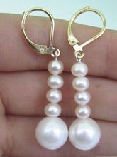 Free shipping DIY A Pair AAA 10-11MM South Sea White Pearl Earring Gold 925silver 2024 - buy cheap