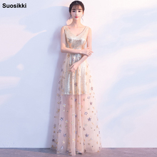 Suosikki 2019 V-neck See-through Back Sequins Party Formal Dress Half Sleeve Beads Sexy Long Evening Dresses 2024 - buy cheap
