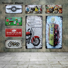 Retro Motor Oil Motorcycle Car License Plate Route US 66 Motel Vintage Tin Signs Gasoline Wall Art Metal Poster YA002 2024 - buy cheap