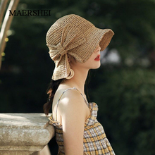 MAERSHEI Bowknot Straw Hats Women Summer Beach Elegant Fashion Sun Hat Floppy Brim Foldable Panama Chapeau Femme Wide Brim Hat 2024 - compre barato