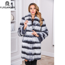 FURSARCAR 2020 Beautiful Chinchilla Luxury Rex Rabbit Warm Coat New Style Long Fur Jacket Fashion Winter Natural Fur Coat Women 2024 - buy cheap