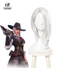 ROLECOS Over Game Watch Ashe Cosplay Hair OW Synthetic Hair Ashe Cosplay Headwear 35cm Silvery Short Hair for Women 2024 - buy cheap
