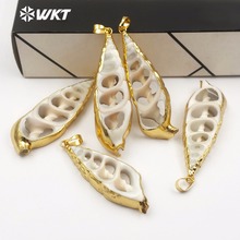 WT-JP092 Natural Trumpet Shell Pendant Bohemian Style Plant Leaf Shape Middle Part Cutout Gold Decorative Pendant Ladies Jewelry 2024 - buy cheap