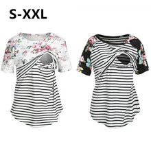 2020 Summer Women Pregnancy T-shirt Breastfeeding Maternity Clothes Stripe Floral Short Sleeve Casual Loose Nursing Tee Tops 2024 - купить недорого