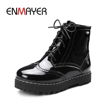 ENMAYER New Fashion women round toe solid lace up ankle boots lady fashion boots Big size 34-43 ZYL668 2024 - buy cheap