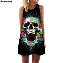 Skull Dress Women Sleeveless A Line Summer Boho Style Short Beach Party Dress 2018 Ladies Girls Sexy Mini Dress 3D Clothes 2024 - buy cheap