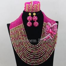 Romantic Gold African Nigerian Wedding Bridal Jewelry Sets 12 Layers Fashion Fuchsia Pink Brides Jewelry Set Free Shipping WA150 2024 - buy cheap