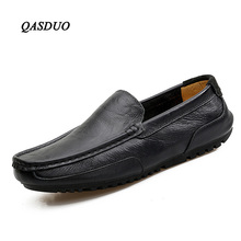 QASDUO Casual Luxury Brand Men light Loafers Genuine Leather Moccasins Comfy Breathable Slip On Boat Shoes Leather Flat Shoes 2024 - buy cheap