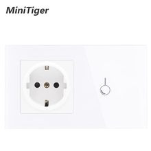 Minitiger EU standard Wall Power 16A Socket And 1 Gang 1 Way Wall Light Touch Switch White Crystal Glass Panel Light Wall Switch 2024 - buy cheap