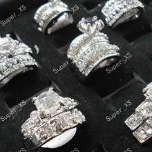 Anel banhado em prata imitação de diamante Zircônia cúbica 18K 14K, lotes de jóias, venda por atacado 12 peças novas, anéis 2 em 1 2024 - compre barato