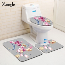 Zeegle flor tapete de banho 3 pçs antiderrapante esteiras do banheiro tapete de flanela absorvente tapete de toalete almofada de pé decoração de casa 2024 - compre barato