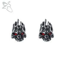 ZS 2 Color Crystal Eyes Fire Skull Earrings for Men Punk Stainless Steel Stud Earrings Small Hip Hop Earring Jewelry Accessories 2024 - buy cheap