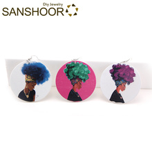 SANSHOOR 3 Colors Afro Natural Hair Woman Wood Drop Earrings African Black Art As Women Valentine's Day Gift 6pairs 2024 - compra barato