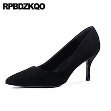 Sapatos de salto alto de camurça, clássico, preto, feminino, couro scarpin, escritório, 2021 genuíno, tamanhos 4, 34 2024 - compre barato