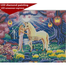 Nova luz led completa broca redonda 5d diy pintura diamante "cavalo e mulher" 3d bordado ponto cruz mosaico decoração presente 30x40cm 2024 - compre barato