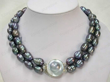 LL<<< 1399 Double strands natural 10-11mm tahitian black pearl necklace 17"-18" 2024 - buy cheap