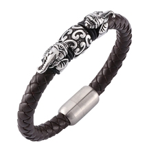 Trendy Jewelry Men Brown Braided Leather Elephant Bracelet Vintage Stainless Steel Magnetic Clasp Lucky Bracelets Bangles SP0135 2024 - buy cheap