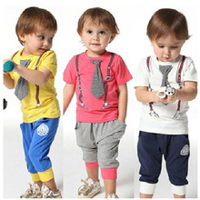 high quality 100% cotton  free shipping 2017 spring-summer new arrived casual sport tie children baby boy girl clothing sets 2024 - buy cheap