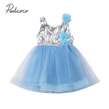 Новинка 2019, От 3 до 8 лет нарядное платье принцессы для маленьких девочек, кружевное платье с блестками, платье без рукавов с объемными цветами, От 2 до 7 лет 2024 - купить недорого