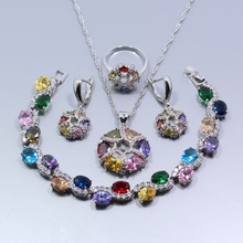 FK-Conjunto de joyería Multicolor, anillo, collar, colgante, pulsera, Color plateado, Z42, 4 Uds. 2024 - compra barato