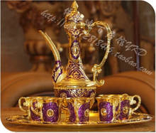 8PCS/set rare antique gold+Purple alloy metal wine set wine jar cup tray drinkware wine accessories bar sets JJ010B 2024 - buy cheap