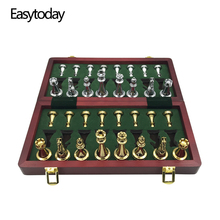 Easytoday Metal Glossy Golden And Silver Chess Pieces Solid Wooden Folding Chess Board High Grade Professional Chess Games Set 2024 - buy cheap