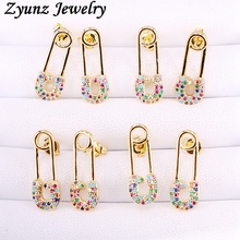 6 Pairs, Safety Pin Stud Earring for women Gold color multi CZ micro paved earring 2024 - buy cheap