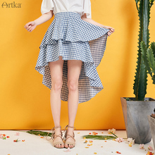 Женская клетчатая юбка ARTKA, короткая двухслойная Асимметричная юбка с ласточкиным хвостом, QA15096X, на лето, 2019 2024 - купить недорого