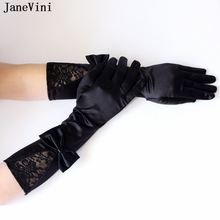 JaneVini-Guantes largos De Novia, De satén, mariposa, color negro, elegante, longitud De la Opera, invierno, boda, Guantes De dedo completo, 2018 2024 - compra barato