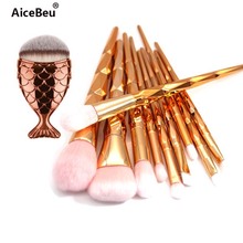 AiceBeu 10/11pcs Diamond Makeup Brushes Set Mermaid Facial Foundation Cosmetic Fish Makeup Brush Kit 2024 - buy cheap