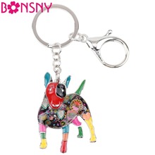 Bonsny Enamel Alloy Bull Terrier Dog Key Chain Keychains Ring For Women Girls Car Bag Pendant Holder Unique Animal Jewelry Charm 2024 - buy cheap