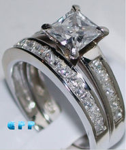 Size5-10 moda jóias princesa 10kt ouro branco preenchido claro aaa cz simulado pedras casamento feminino anel de noiva conjunto presente 2024 - compre barato