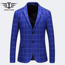 Темно-синий мужской Клетчатый Блейзер, стильные мужские блейзеры, строгий приталенный Мужской Блейзер, повседневный костюм, куртка 5XL Terno Masculino Q238 2024 - купить недорого