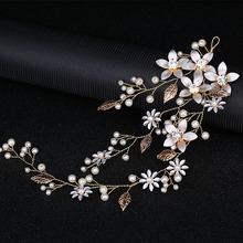 Pearl Headband Wedding Bridal Bride Metal Crystal Crown Tiara Gold Leaf Baroque Headband Hair Accessories Head Jewelry Piece 2024 - buy cheap