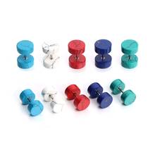 1Pair Fashion Women Stainless Steel Howlite Barbell Stud Earrings Detachable Screw Earrings Punk Style Natural Stone Jewelry 2024 - buy cheap