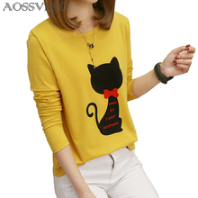 Camiseta feminina com estampa de animais, camiseta de manga comprida para outono e inverno, camiseta feminina plus size 2024 - compre barato