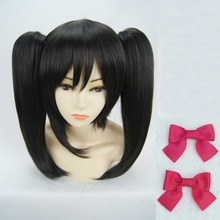 High quality LoveLive! Love Live Nico Yazawa Niko Short Black Ponytail Heat Resistant Hair Cosplay Costume Wig + Bow Hairpins 2024 - buy cheap