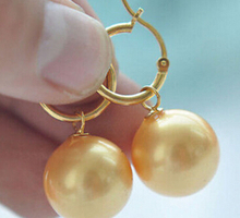 Pendientes de perlas de concha de oro de Mar del Sur para mujer, aretes de 14mm, encantadora y fina nobleza 2024 - compra barato