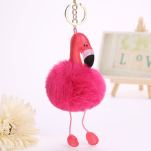 Chaveiro com flamingo de pompom feminino, chaveiro sintético de pele de coelho bola pompom 2024 - compre barato