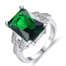 2019 Fashion Large Green Stone Ring For Women Wedding Gift Luxury Jewelry Silver Color Cubic Zirconia Ring women's jewelry 2024 - buy cheap