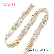 WENXI 10YARDS Wholesale Sparkle Crystal Rhinestone With pearl For Wedding Sash Clear Silver Crystal Rhinestone Applique WX920 2024 - buy cheap