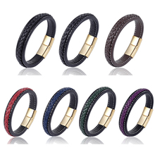 Wholesale Trendy Genuine Leather Bracelet Men Stainlees Steel Cuff Bracelets & Bangles Male Jewelry Gifts 12 pcs/bag 2024 - buy cheap