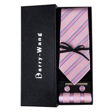 TS-433 Barry.Wang 2018 Men's Ties Necktie Hanky Cufflinks Set With Gift Box Pink Striped Ties For Men Wedding Bueiness Party 2024 - buy cheap