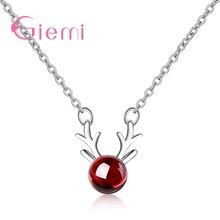 New 925 Sterling Silver Elk Deer Pendant Necklace Lucky Garnet Animal Reindeer Horn Necklaces For Xmas Christmas Gift Jewelry 2024 - buy cheap