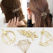 New Metal Women Girls Hair Clips Gold/Silver Plated Hair Accessories Fashion Star Moon Diamond Hairpins Circle Holder Hairgrips 2024 - buy cheap