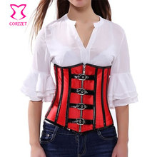 Corzzet Black/Red Leather Belt Zipper Steampunk Underbust Corsets And Bustiers Top Waist slimming Shaper Body Gothic Corset 2024 - buy cheap