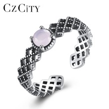 Czcity moda 100% 925 prata esterlina anéis abertos para mulher rhombic design torcido anel ajustável fábrica diretamente venda bijoux 2024 - compre barato